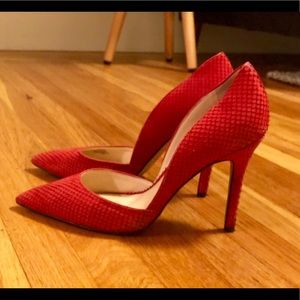 Red Vince Camino Suede Snakeskin Heels, Size 10